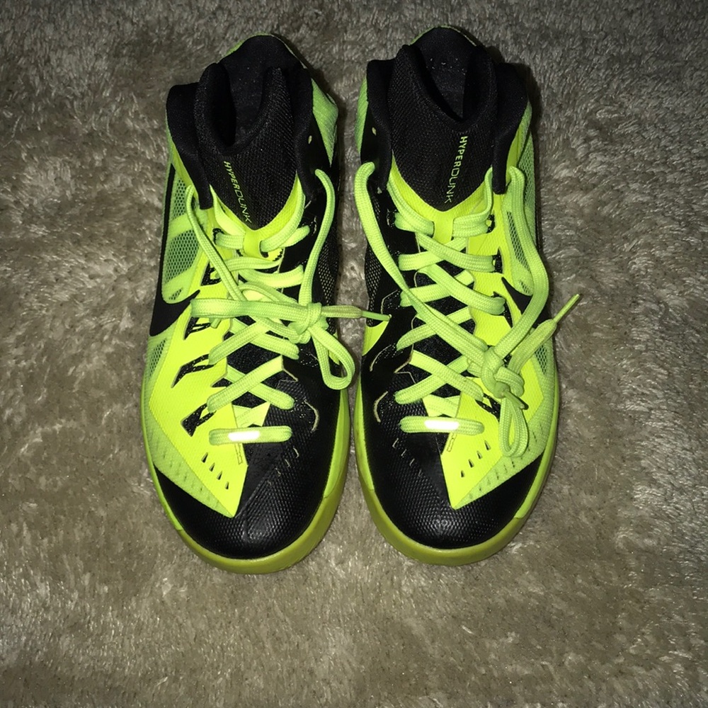 A used pair of basketball shoes